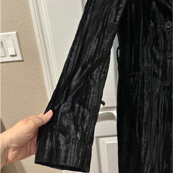 Guess Jeans Glamour Black Crushed Velvet Duster Trench Coat - Picture 10 of 15